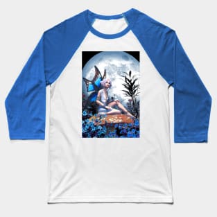 Fairy sitting on a mushroom under the moon Baseball T-Shirt